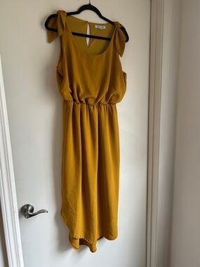 She + Sky Mustard Tie-Shoulder Midi Dress